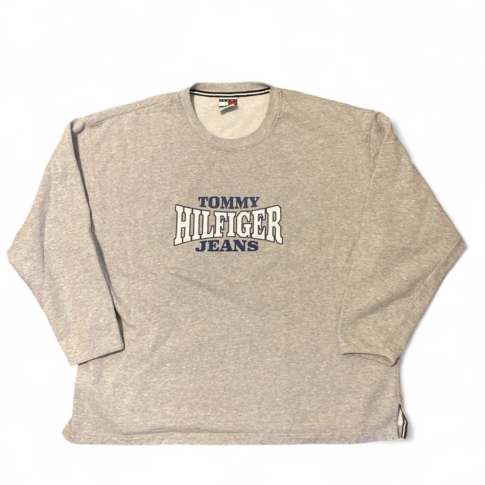 Vintage 90s Tommy Jeans Heather grey graphic crewneck USA XL/27.5